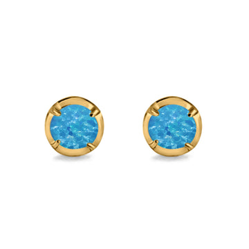 Solitaire Stud Earring Round Yellow Tone, Lab Created Blue Opal 925 Sterling Silver (6.3mm)